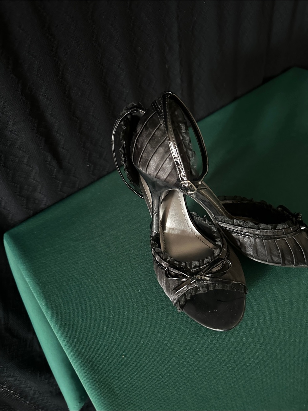 Maurices Black Ruffle Peep-Toe Ankle-Strap Heels